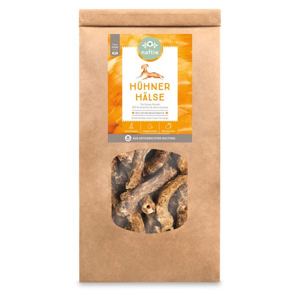 naftie Kausnacks Hühnerhälse getrocknet - für artige Hunde - Vitamine Proteine Calcium - Kauartikel Snacks Leckerli Training & Belohnung - 3X 250g