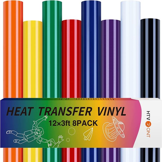 HTVRONT HTV Heat Transfer Vinyl Rolls: 12 x 25ft White HTV Vinyl and Black  Heat Transfer Vinyl for Shirts, 2 Rolls Black and White Iron on Vinyl Easy