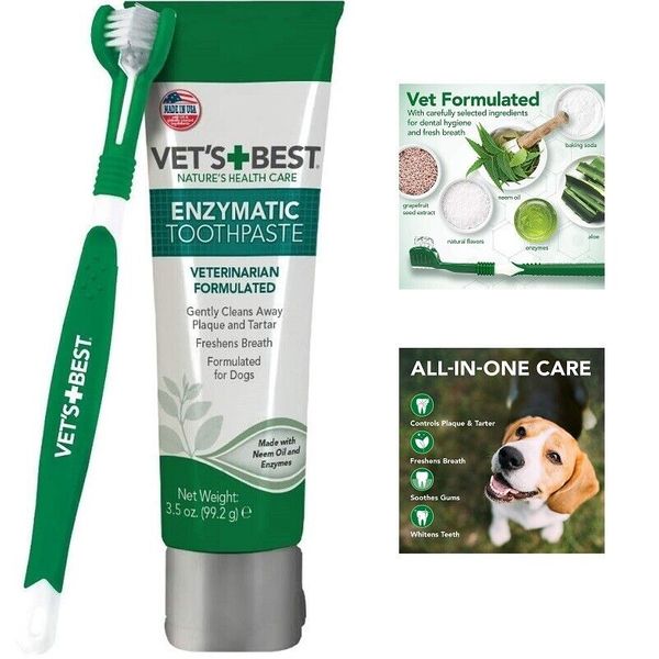 Vet’s Best Dog Toothbrush & Toothpaste Set Enzymatic Teeth Cleaning Dental Care