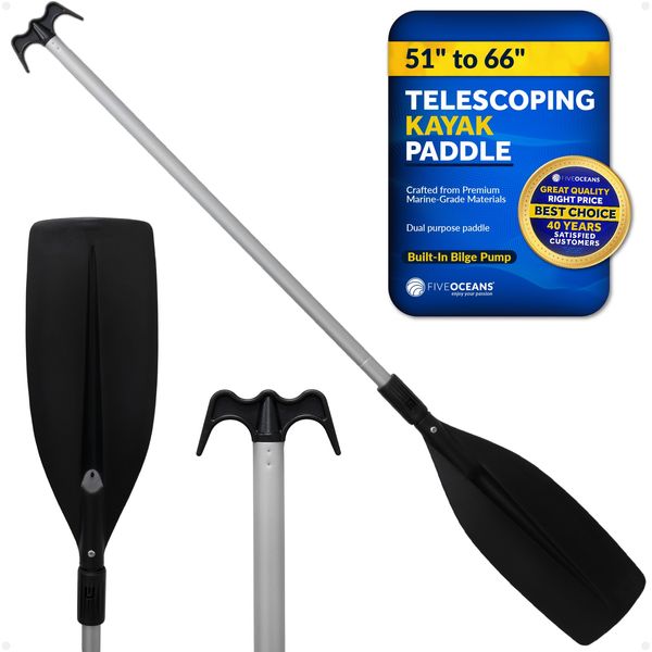 Telescopic Canoe Paddle w/ Bilge Pump Function, Telescoping from 51" to 66"