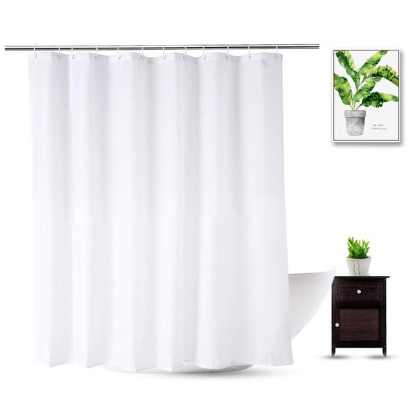 Fabric Shower Curtain Liner 70 x 74 Inch, Water Repellent Polyester Long Bathroom Shower Curtains Spa and Hotel Quality, Machine Washable, White