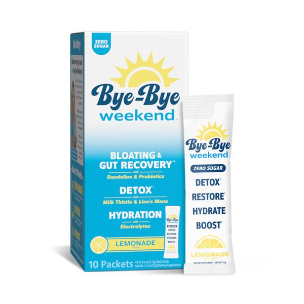 Bye-Bye Weekend Recovery & Hydration Drink Mix - Electrolytes, Probiotics, Vitamins for Liver & Gut - Goodbye Fatigue, Brain Fog - Zero Sugar Lemonade Powder - 10 Pack