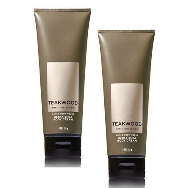 Bath and Body Works 2 Pack Men's Collection Ultra Shea Body Cream TEAKWOOD. 8 Oz