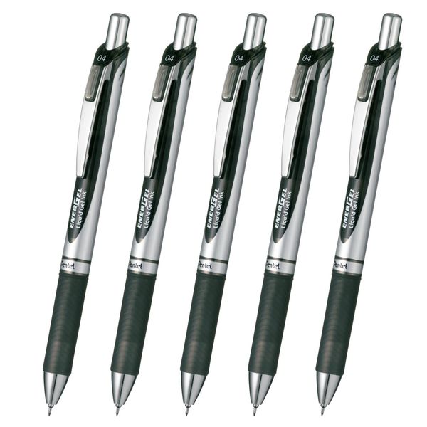 Pentel XBLN74-A EnerGel Ink Ballpoint Pen, Black, Set of 5, 0.02 inches (0.4 mm)