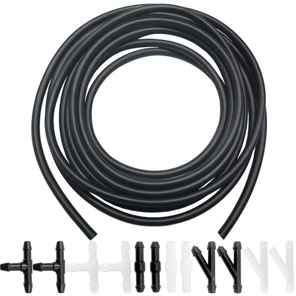 Windshield Washer Hose Kit - Includes 4 Meter Washer Fluid Hose & 12 Pcs Hose Connectors, Compatible with Most Vehicle Windshield Washer Nozzle Installation, for Connecting Car Water Pumps and Nozzles