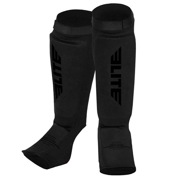 Muay Thai MMA Kickboxing shin Guards, Elite Sports Instep Guard Sparring Protective Leg shin Kick Pads for Kids and Adults (S-M, Black/Black)