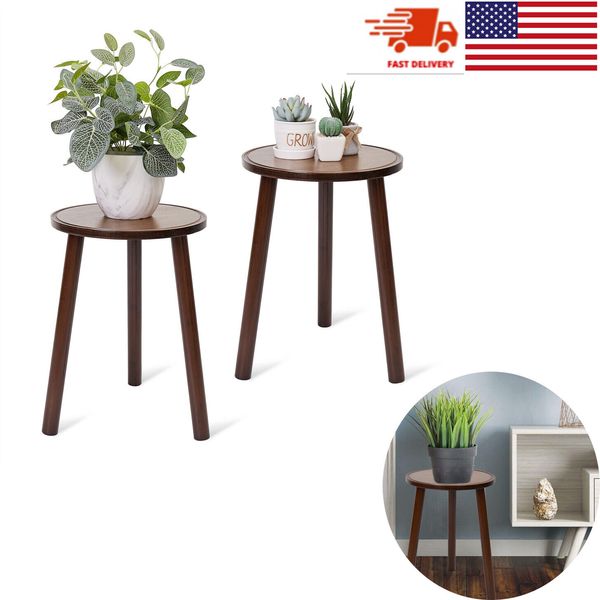 2 Pack Small Round Side Table Mid Century Tripod Plant Holder End Display Stand