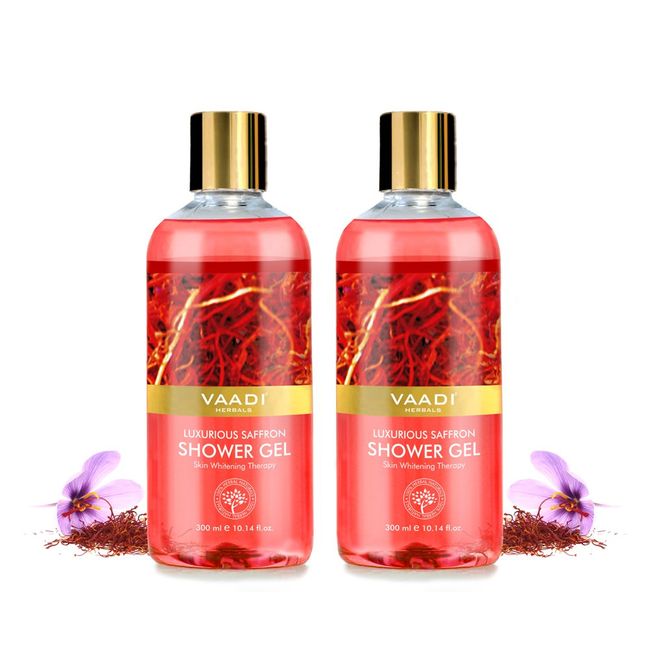 Vaadi Herbals Pack Of 2 Luxurious Saffron Shower Gel Sulfate Free Bath Gel - All Skin Type - 2x 300ml