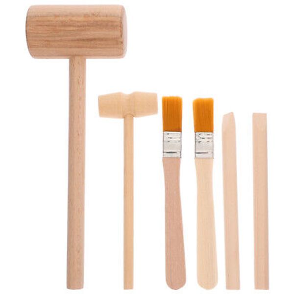 1 Set Kids Digging Tools Set Wooden Hammer Chisel Brush Toys Excavation Kit