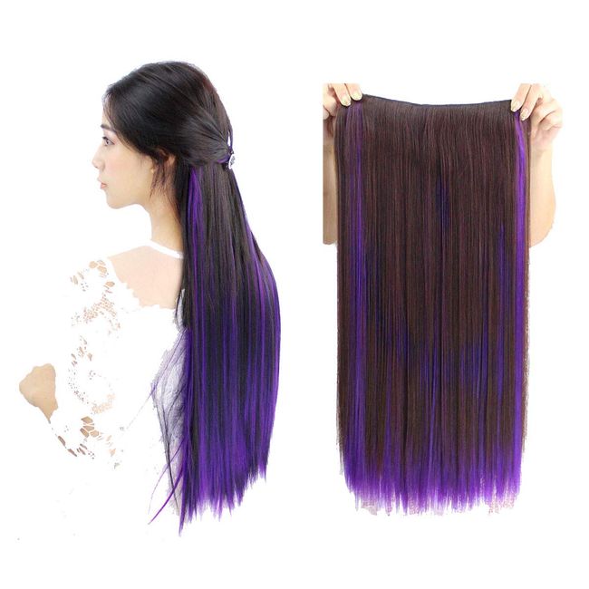 Island Wig Mesh Extensions Color Extensions Long Straight Extensions Colorful Gradation Hair Extensions WIG EXT 023 Women's 06 Dark Brown (Purple)