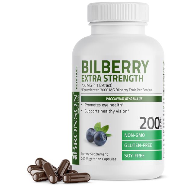 Bronson Bilberry Extra Strength 3000 mg per Serving, 200 Capsules