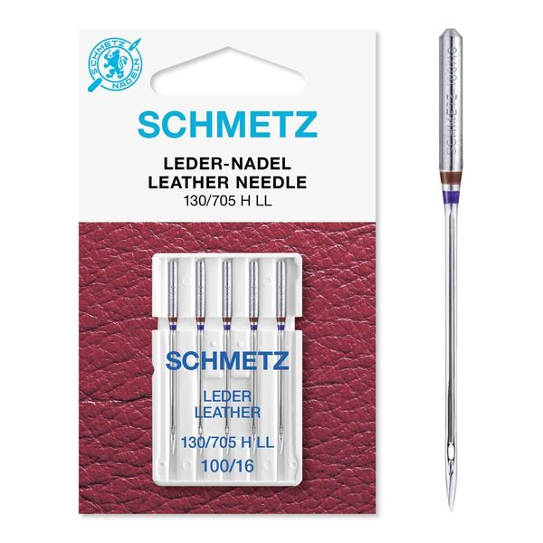 SCHMETZ Domestic Sewing Machine Needles | 5 Leather Needles | 130/705 H LL | Needle Size 100/16 | Suitable for Sewing Leather | for on All Conventional Household Sewing Machines