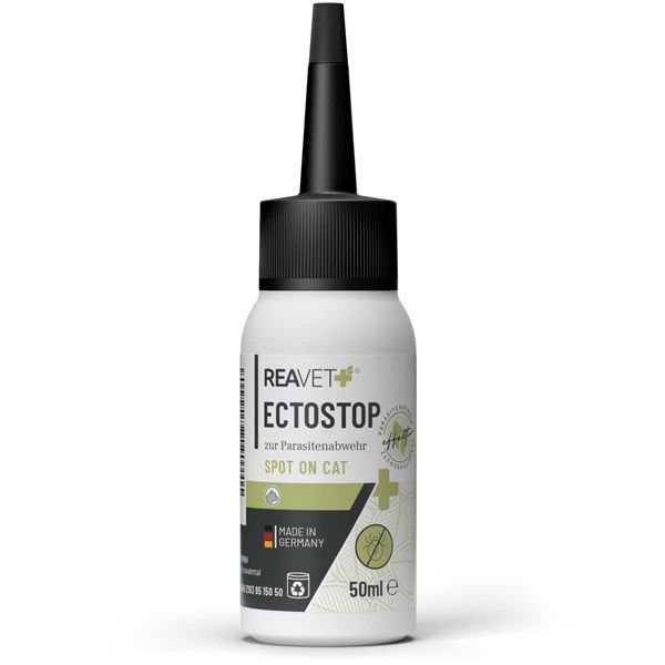 ReaVET EctoStop Spot On für Katzen 50ml – Flohmittel & Zeckenmittel für Katzen mit Kokosöl – Effektiv gegen Ektoparasiten – Zecken, Flöhe, Milben