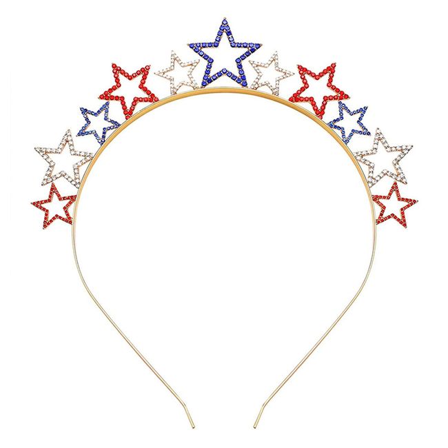 Dzrige Rhinestone Star Headband,Shinny Crystal Red White Blue Star Hairband,Glitter Patriotic Hair Hoop Party Star Headpiece for Independence Day Fourth/4th of July Party Props Decoration