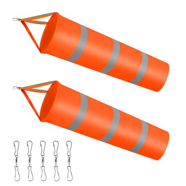 Dadabig 2PCS Windsock Wind Measurement Sock, Orange Airport Windsock with Reflective Belt 2 PCS Outdoor Wind Measurement Sock Bags + 5PCS Dual Swivel Clips for Wind Direction Measurement, 80cm/30inch