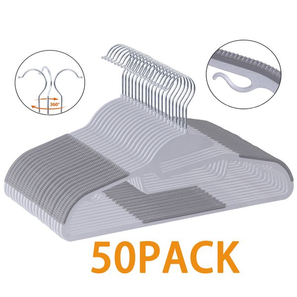 Plastic Hangers 50PCS - Space Saving Adult Clothes Hangers Clothing Hanger Gray