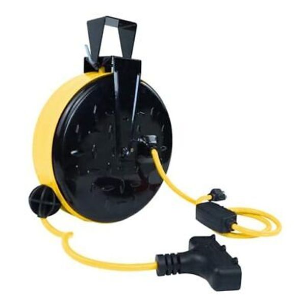 30 Ft Retractable Extension Cord Reel, 16/3 SJTW Power Cord with Yellow&black