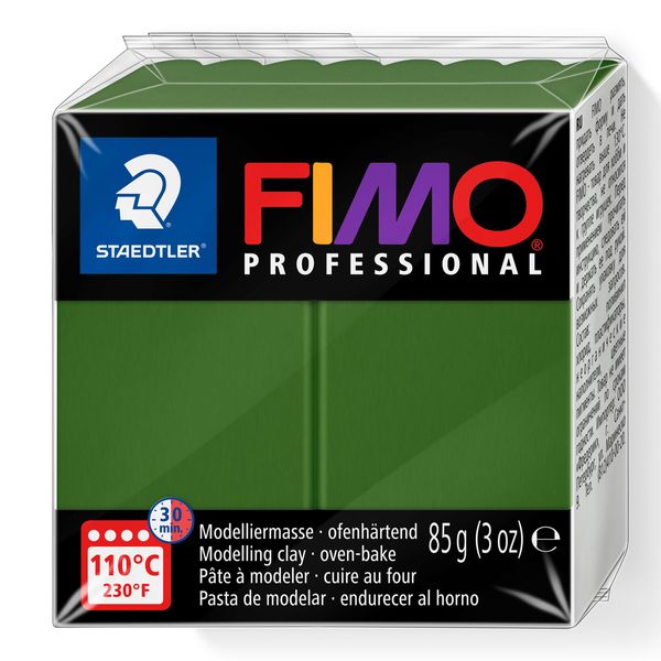 STAEDTLER 8004-57 FIMO Professional Oven-Hardening Polymer Modelling Clay, 85g - Leaf Green (Single Block)