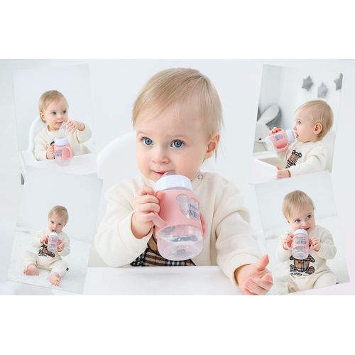 Baby Bottle Handles, Durable Food Grade Silicone Transitional Sippy Cup Handle Grip for Wide-Neck Baby Bottles, Cute Bear Design, Pack of 2, Pink & Purple