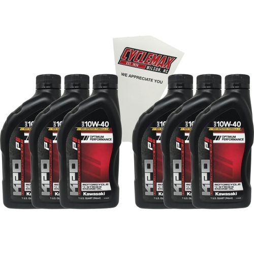 Cyclemax Six Pack compatible with Kawasaki KPO Motorcycle 4-Stroke 10W-40 Oil K61021-101-01Q Contains Six Quarts and a Funnel