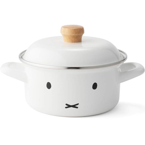 Fuji Horo Casserole, Double Handle, White, Induction Cook-top Compatible, 5.9 inches (15 cm), Miffy Face Design