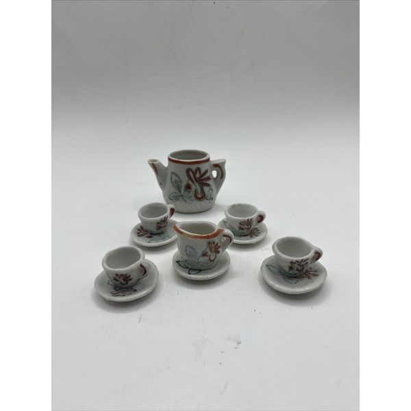 11 Piece Children Play Tea Set Porcelain Floral Made In Japan Missing Teapot Lid