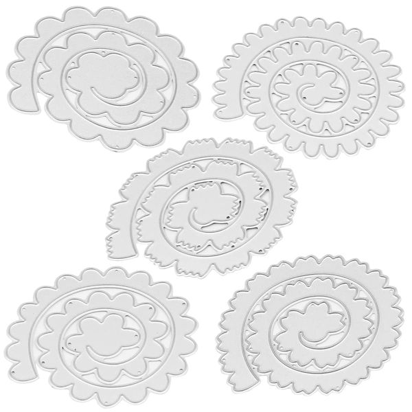 ANCLLO 5 Stück 3D-Spiralblumen, dünne Metallstanzformen, Hochzeit, Blume, Blätter, Blätter, Stanzschablonen, für DIY Scrapbooking, Album, dekorative Prägung, Papierstanzen für die Kartenherstellung