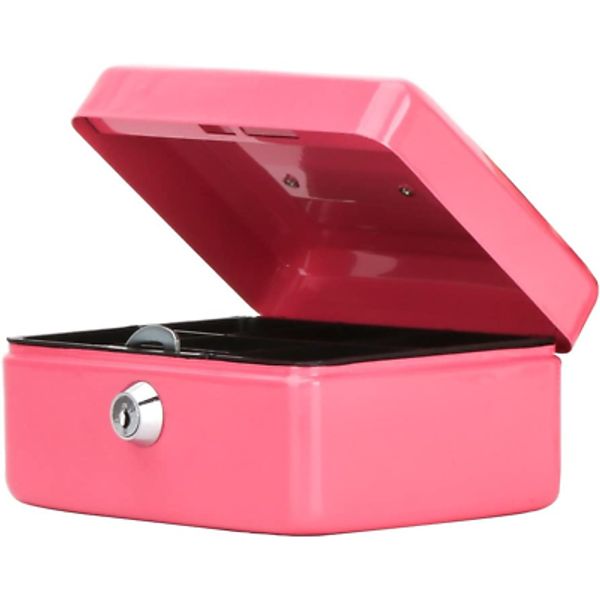 Small Cash Box with Key Lock,  Portable Metal Money Box with Double Layer & 2 Ke