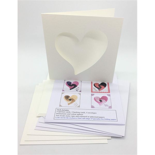 Iris Folding Card Pack Heart Funky 15cm Size Makes 4 Cards DeeCraft