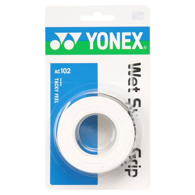 YONEX AC102 Tennis & Badminton Grip Tape, Wet Super Grip, Color: White, Pack of 3 Rolls