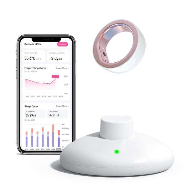 femometer Ring for Fertility and Ovulation Tracking, Wearable Finger Temperature Monitoring Sensor with App Auto-Sync, Period and Sleep Analysis, Rechargeable Design, Waterproof, Size 8