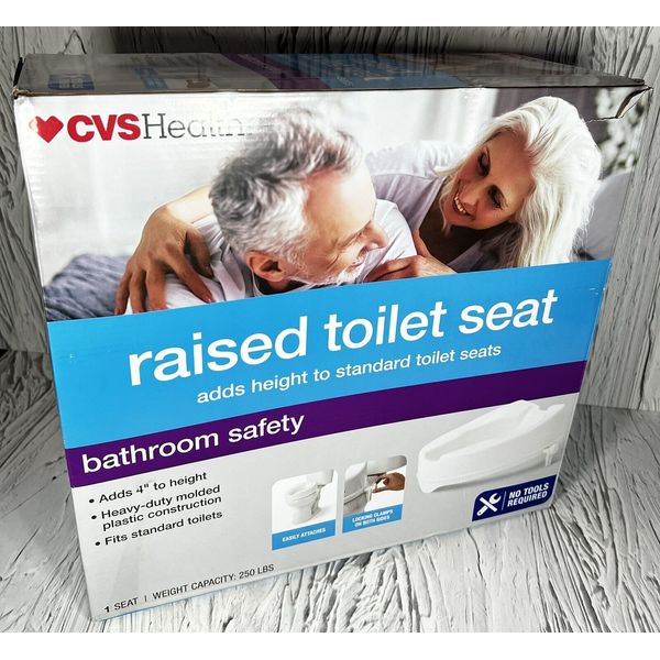 CVS Health Raised Toilet Seat 4" molded plastic, 250 lb capacity Pre Owned