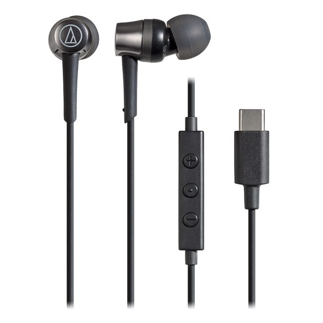 Audio-Technica ATH-CKD3C BK Earphones with Microphone, USB Type-C Wired 4.3 ft (1.2 m), In-Ear Type, Black, Small