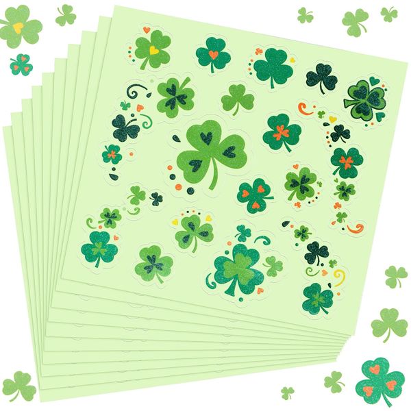 340 Pcs Shamrock Glitter Body Jewelry Stickers St. Patrick's Day Accessories Glitter Face Stickers Glittered Three Leaf Body Clover Stickers for Women Parade Party Favors Decoration