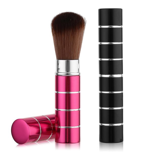 Andibro 2Pcs Retractable Kabuki Makeup Brush, Portable Travel Foundation Brush Loose Powder Brush Blush Makeup Brushes Face Liquid Foundation Sunscreen Brush Extensible Contour Makeup Brush with Cover