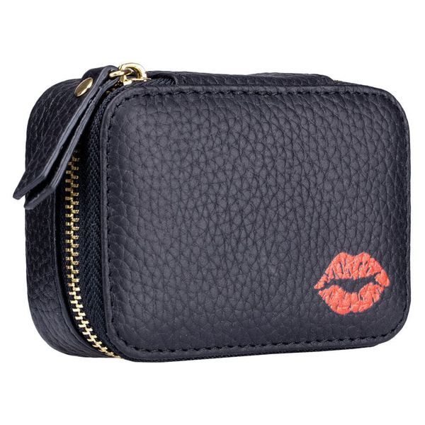 Kichvoe Leather Lipstick Case Cute Lipstick Holder Mini Leather Makeup Bag Portable Cosmetic Storage Bag Travel Toiletry Bag Organizer with Mirror-3.9 * 2.7Inch