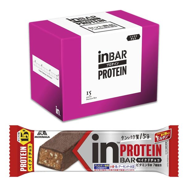 (Amazon.co.jp Exclusive) In Bar Protein Baked Chocolate (15 Bottles x 1 Box), Protein Bar, Protein Chocolate Bar, Non-Melting by Hands, Moist Baked Chocolate Type, High Protein 0.5 oz (15 g), E-Rutin