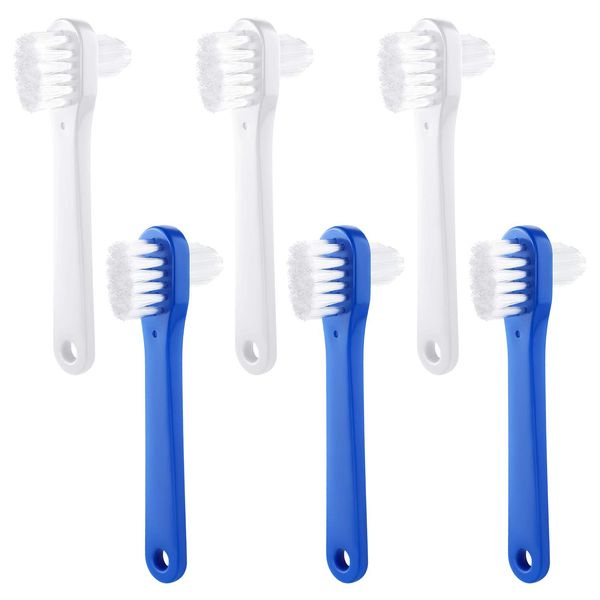 Denture Brush Dual Head Toothbrushes Hard Denture Cleaning Brush Denture Toothbrush Cleaning Brush False Teeth Brush Toothbrush for False Teeth Cleaning, 2 Colors (6 Pieces)