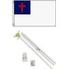 AES 3x5 Christian Flag w/ 6' Ft White Flagpole Flag Pole kit Eagle Hardware Bracket
