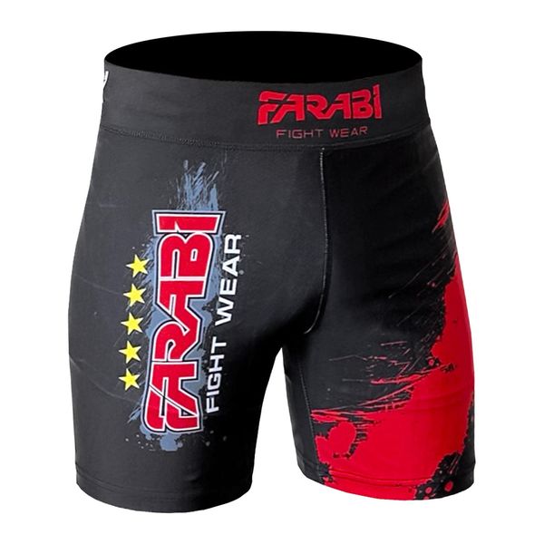 Farabi Sports MMA Short Vale Tudo Kompressionsshorts Grappling Fight Training Match Compression Tight (Black/Red, M)