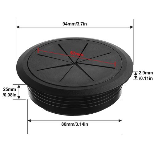 2 Pcs Desk Grommet 3.5" (90 mm) Detachable Flexible Desk Hole Cover for Cables Black ABS Plastic Grommet Hole Cover Cable Management for Office and Home Table Through The Countertop Wires Cables