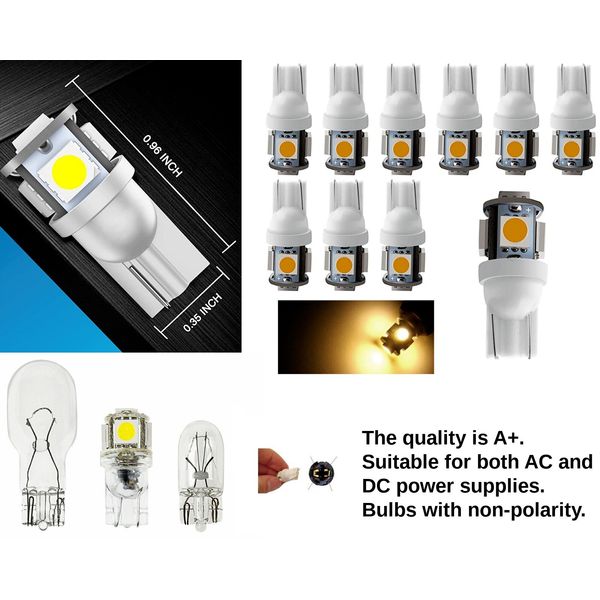10-pack. T10 socket LED bulbs for all 12V AC or DC landscape lights - warm white