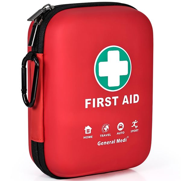 First Aid Kit - 170 Pieces Hard Case and Lightweight - includes 2 x Eyewash,Instant Cold Pack,Emergency Blanket for Travel, Home, Office, Vehicle