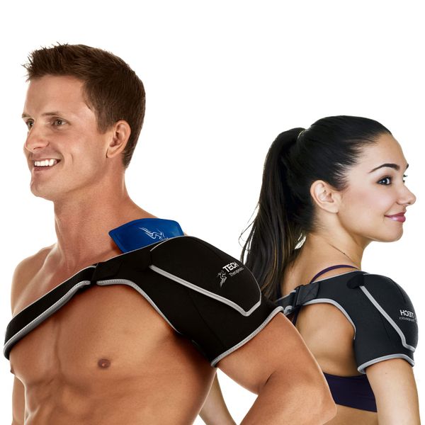 Tech Therapeutics Shoulder Support for Women and Men with Hot and Cold Gel Pack - Adjustable Shoulder Brace for Rotator Cuff Support, Muscle Pain Relief and Tendinitis - Right and Left Shoulder