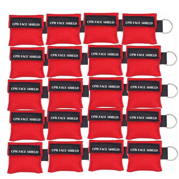 LSIKA-Z Pack of 20pcs CPR Mask Keychain Ring Emergency Kit Rescue Face Shields for First Aid or CPR Training (Red-20)