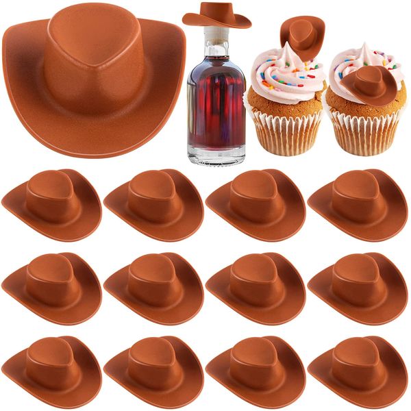 20Pcs Plastic Mini Western Cowboy Hat, Cute Miniature Doll Hats, Brown Party Dress Hat for Pretend Play Dollhouse Decoration