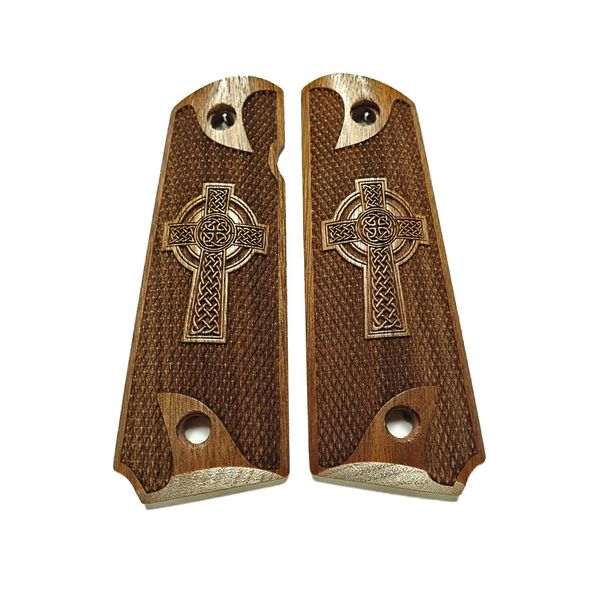 Walnut Celtic Cross #1 Full Size 1911 Grips