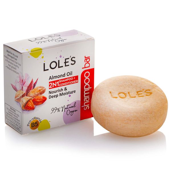 LOLE'S 2-in-1 Shampoo & Conditioner Bar with Almond Oil, Pro-Vitamin 5, Cocoa Butter, Coconut Oil - For Dry & Color Treated Hair - Hydrating & Moisturizing (100g)