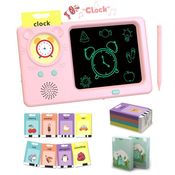 LCD Writing Tablet with Talking Flash Cards, 224 Sight Words Pocket Speech for Toddlers, Educational Learning Toys for Toddlers 1-3, Montessori Toys, Birthday Gift for 1 2 3 4 5 6 Year Old Girls Boys