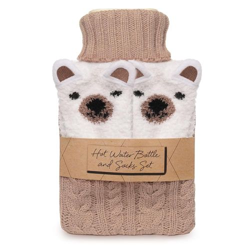 Hot Water Bottle & Socks Set HH0414 Brown/Cream